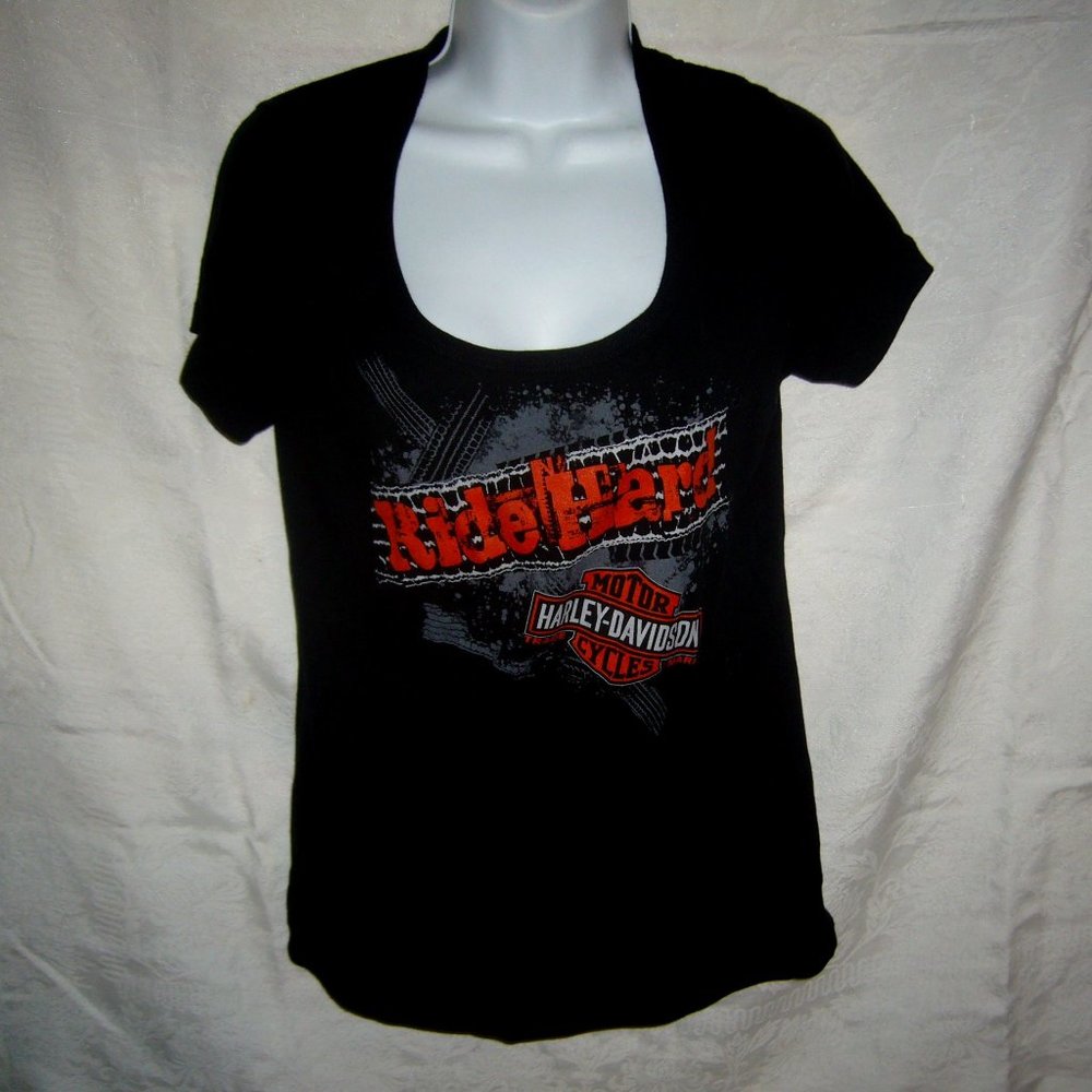 Ladies scoop  Harley t shirt with Ride Hard logo